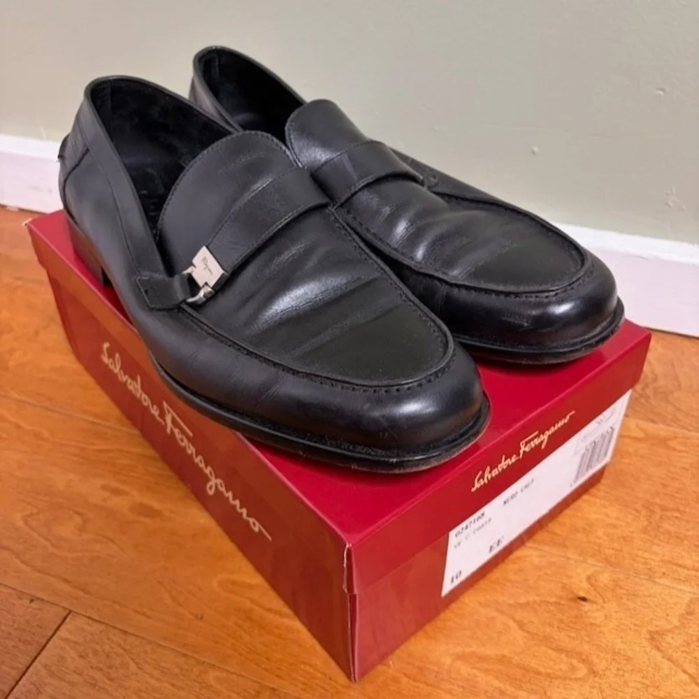 Salvatore Ferragamo Lion Mens Dress Shoes Sz 10ee Black Leather Special Occasion